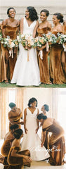 Off Shoulder Long Mermaid Side Slit Velvet Bridesmaid Dresses, Long Cheap Bridesmaid Dresses - RongMoon