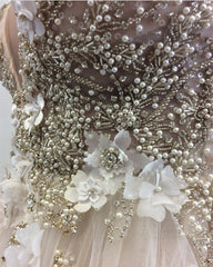 Boho Chic Pearl Beading V-neck Tulle Beach Wedding Dresses 2018