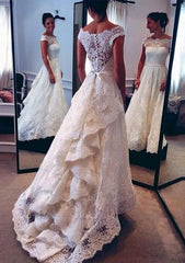 Vintage Scoop Neckline Lace Wedding Dresses Bustle Style Bridal Gowns