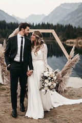 Two Piece Long Sleeves Chiffon Bridal Wedding Dress