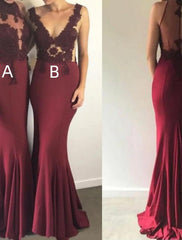 Mermaid / Trumpet Bridesmaid Dress Halter / V Neck Sleeveless Beautiful Back Sweep / Brush Train Lace / Stretch Chiffon with Pleats / Solid Color - RongMoon