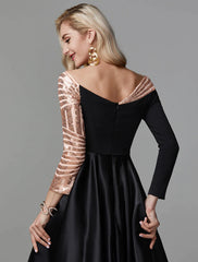 Ball Gown Vintage Dress Quinceanera Formal Evening Floor Length Long Sleeve Off Shoulder Satin with Sequin