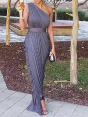 Sheath / Column Bridesmaid Dress V Neck Short Sleeve Elegant Ankle Length Spandex with Split Front / Solid Color - RongMoon