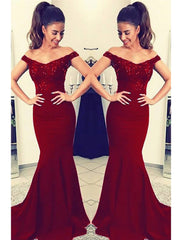 Mermaid / Trumpet Prom Dresses Sexy Dress Formal Court Train Sleeveless Off Shoulder Stretch Fabric V Back with Beading Appliques