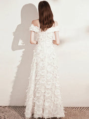 Off The Shoulder Champagne Feather Long Prom Dress