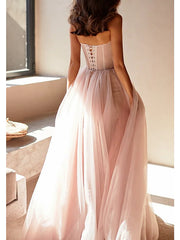 Pink Sweetheart Pleats Tulle A Line Prom Dress