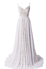 Spaghetti Straps Maxi A Line  Beach Wedding Dress
