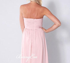 Sweetheart Log A-line Blush Pink Chiffon Long Bridesmaid Dresses - RongMoon
