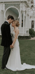 Spaghetti Straps V-neck Lace Wedding Dresses With Train.DB10051