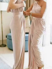 Sheath / Column Bridesmaid Dress V Neck Short Sleeve Elegant Ankle Length Spandex with Split Front / Solid Color - RongMoon