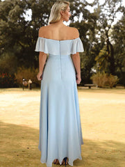 Chiffon Blue Beading Prom Dress With Slit