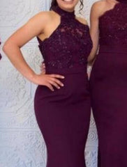 Mermaid / Trumpet Bridesmaid Dress Halter Neck Sleeveless Elegant Court Train Chiffon / Lace with Sequin / Solid Color - RongMoon