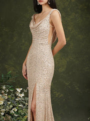 Mermaid Gold Sequin Long Prom Dress