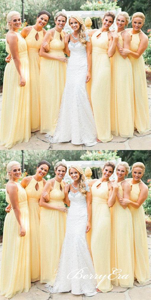 A-line Yellow Chiffon Long Simple Bridesmaid Dresses - RongMoon