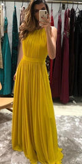 Sleeveless Long A-line Yellow Chiffon Bridesmaid Dresses, Simple Bridesmaid Dresses - RongMoon
