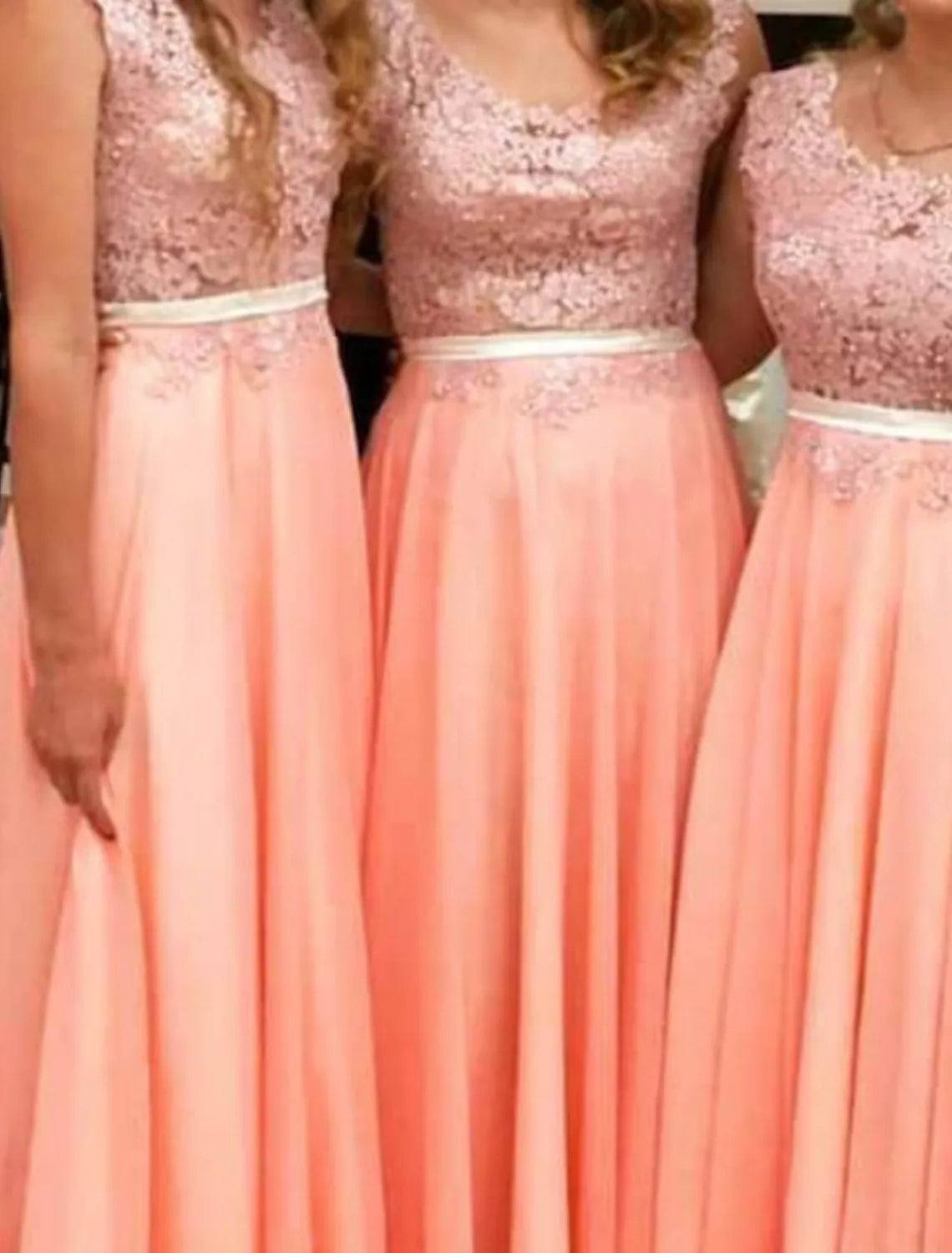 A-Line Bridesmaid Dress Jewel Neck Sleeveless Elegant Floor Length Chiffon / Lace with Lace / Pleats / Solid Color - RongMoon