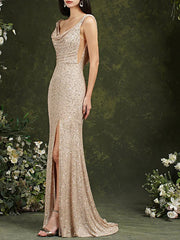 Mermaid Gold Sequin Long Prom Dress