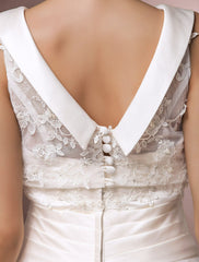 Hall Wedding Dresses Tea Length A-Line Sleeveless Illusion Neck Lace With Pearl Beading