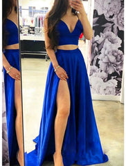 Two Piece Prom Dresses Sexy Dress Formal Sweep / Brush Train Sleeveless Spaghetti Strap Charmeuse with Bow(s) Slit